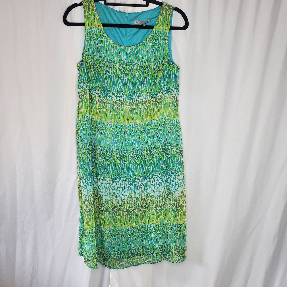 ◇ Danny & Nicole Sleeveless Sheath Dress Abstract Print Size 8 Green Blue